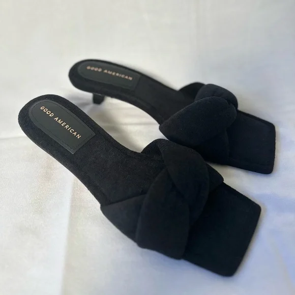 New Good American Terry Kickstand Mule Black Heels - Picture 1 of 9